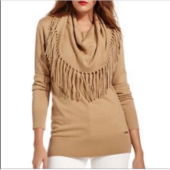 Michael Kors Fringe Cowl Neck Western Bohemian
Sweater Size: M -Tan/Beige - Picture 8 of 11
